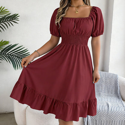 Sommerkleid Damen Rüsche Saum Urlaub Freizeit