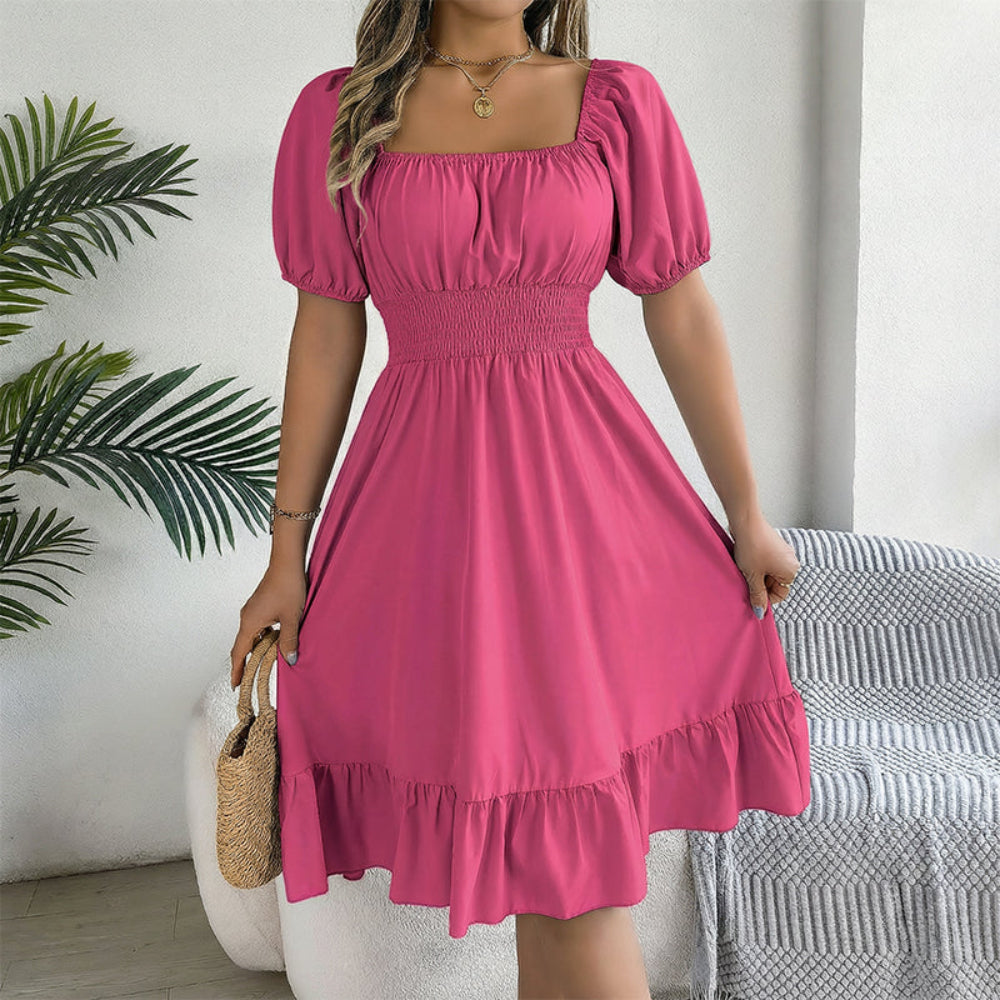 Sommerkleid Damen Rüsche Saum Urlaub Freizeit