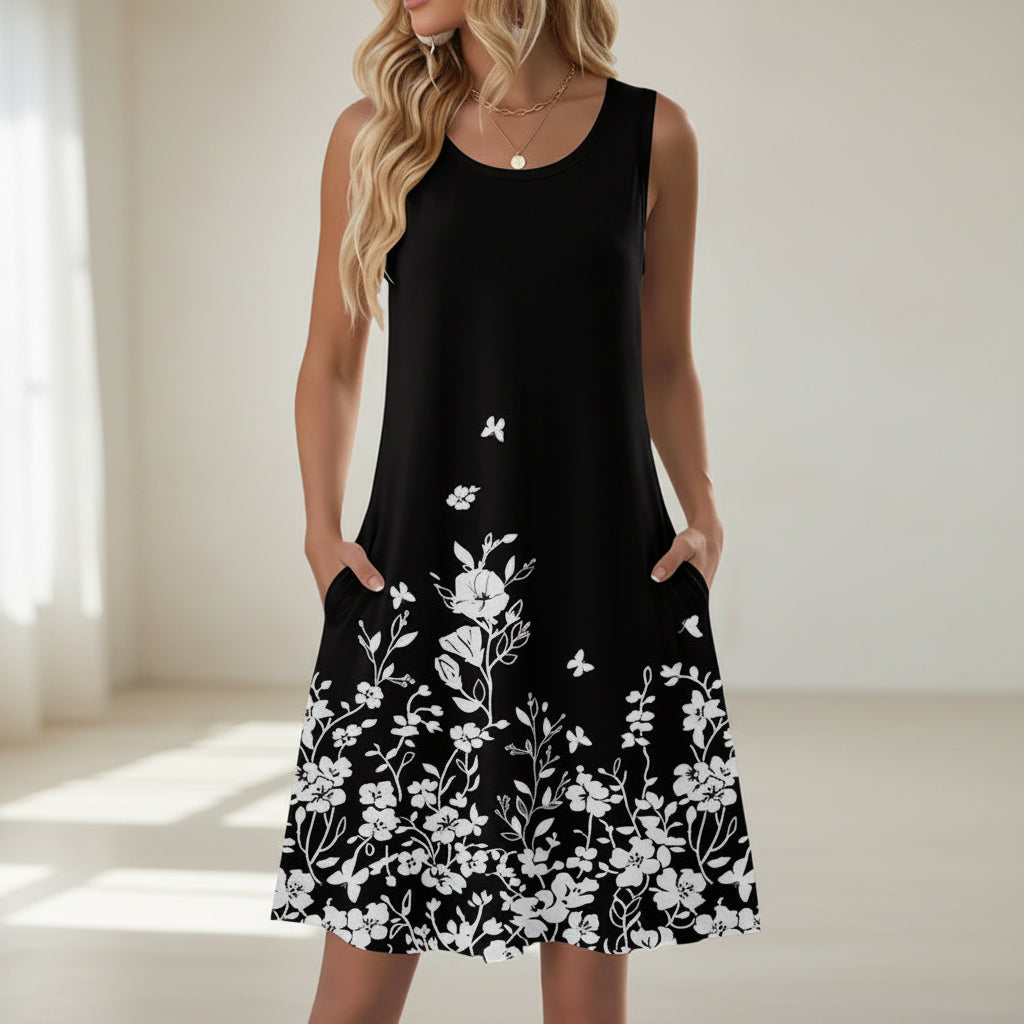 Vestido Mujer Corto Floral Con Bolsillos Casual Verano Diario