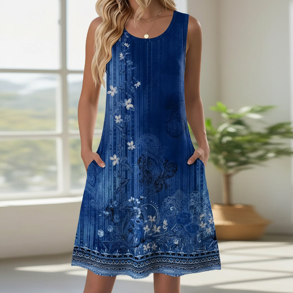 Vestido Mujer Corto Floral Con Bolsillos Casual Verano Diario