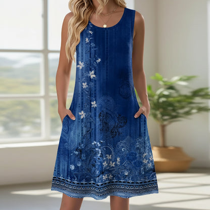 Vestido Mujer Corto Floral Con Bolsillos Casual Verano Diario