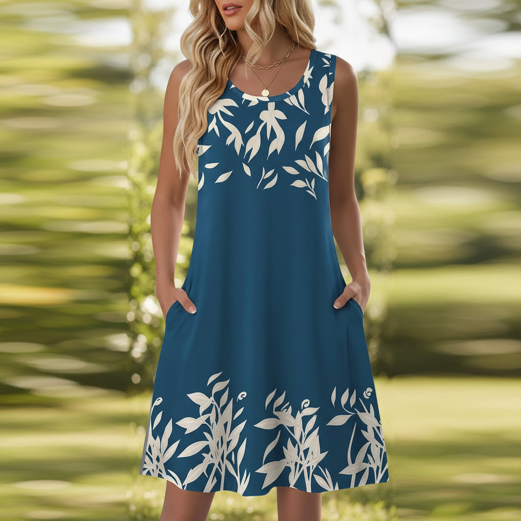 Vestido Mujer Corto Floral Con Bolsillos Casual Verano Diario