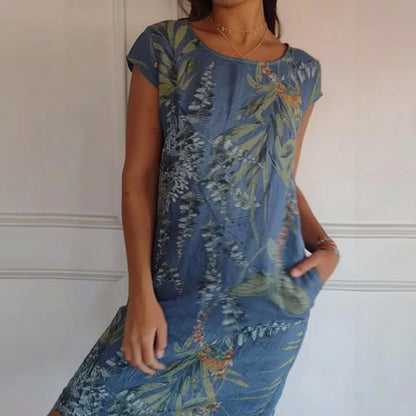 Sommerkleid Damen Kurzarm Print Freizeit Urlaub