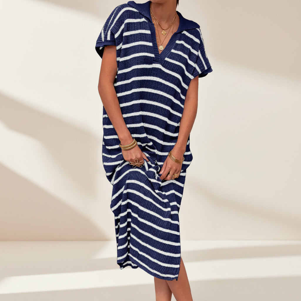 Womens Summer Dress Turn-Down Collar Elegant Lightweight Dress
