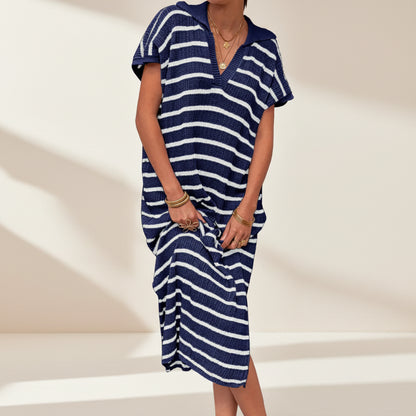 Womens Summer Dress Turn-Down Collar Elegant Lightweight Dress