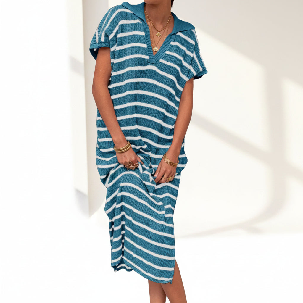 Womens Summer Dress Turn-Down Collar Elegant Lightweight Dress