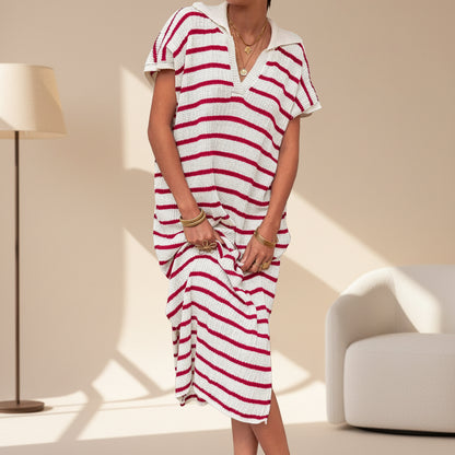 Womens Summer Dress Turn-Down Collar Elegant Lightweight Dress