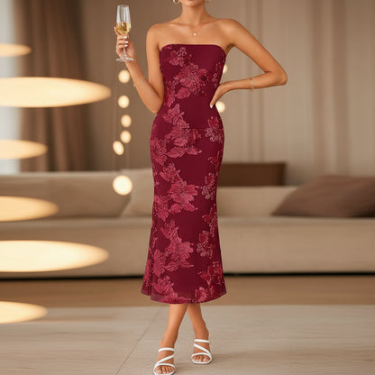 Womens Summer Dress Strapless Long Slim Maxi Dress