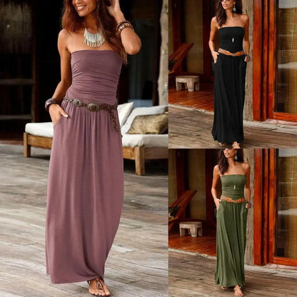 Robe Été Femme Courte Bandeau Épaules Nues Casual