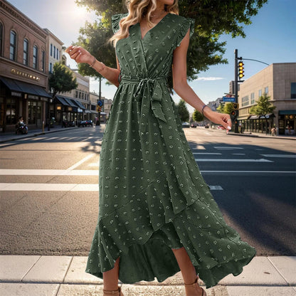 Vestido Verano Mujer Midi Cruzado Escote V Manga Volantes