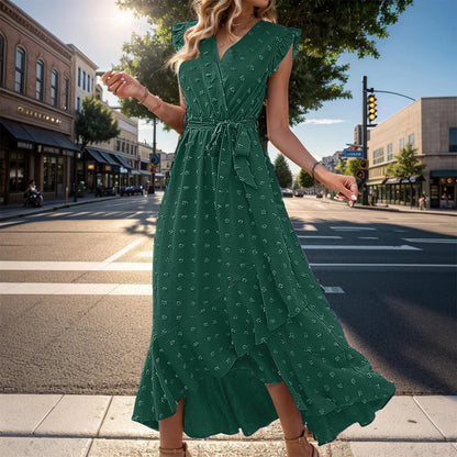 Vestido Verano Mujer Midi Cruzado Escote V Manga Volantes
