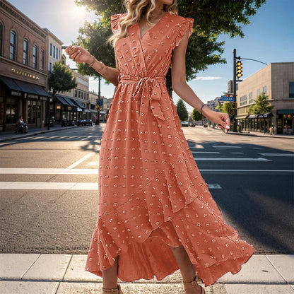 Vestido Verano Mujer Midi Cruzado Escote V Manga Volantes