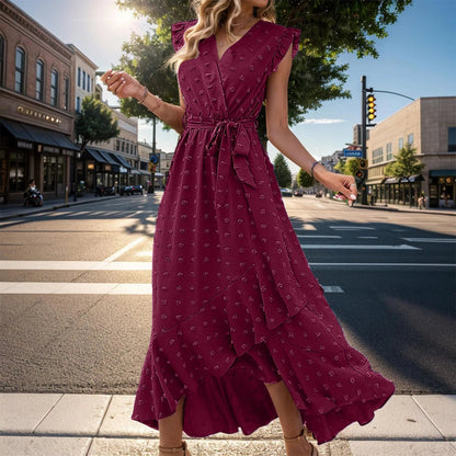 Vestido Verano Mujer Midi Cruzado Escote V Manga Volantes