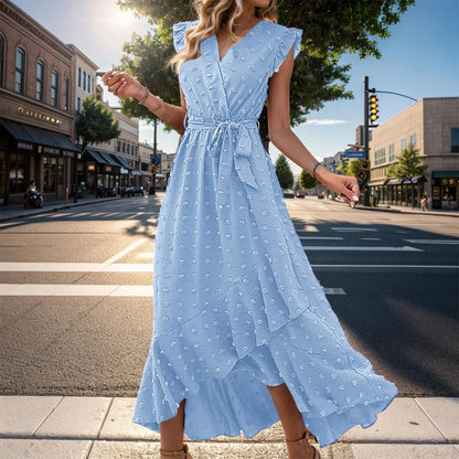 Vestido Verano Mujer Midi Cruzado Escote V Manga Volantes