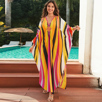 Womens Summer Dress Colorful Stripes Lightweight Casual Dress