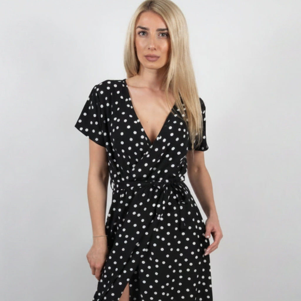 Women's Summer Dress V-Neck Short Sleeve Slit Design Dress
