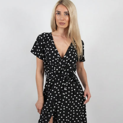 Women's Summer Dress V-Neck Short Sleeve Slit Design Dress