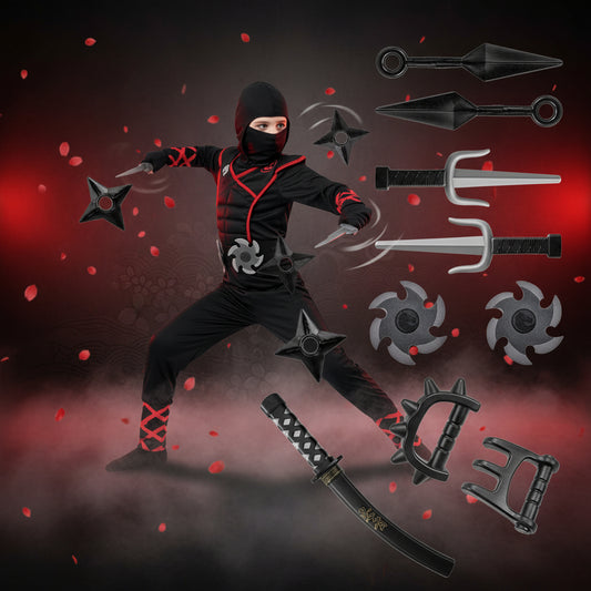 Costume d'Halloween Ninja pour Enfants avec Ensemble d'Arts Martiaux