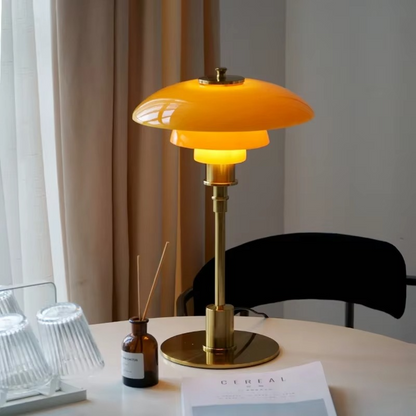 Tischlampe Glas Retro Design mit Messingfuß
