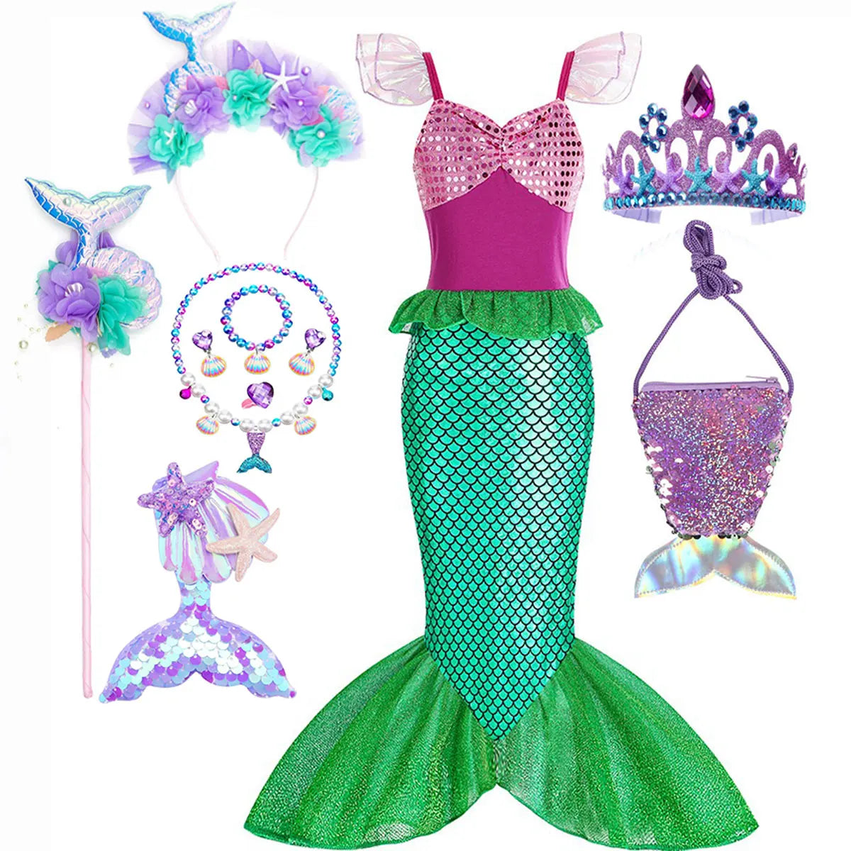 Halloween Costumes Mermaid Glitter Outfit Kids