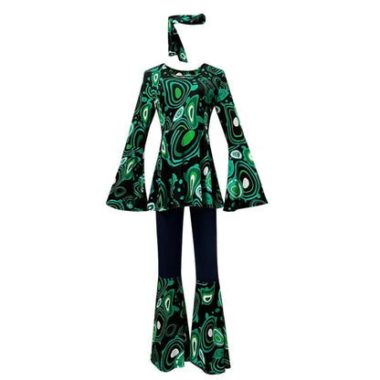 Costume Halloween Hippie Rétro Pantalon Évasé Femme Ensemble