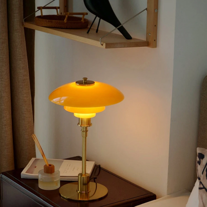 Tischlampe Glas Retro Design mit Messingfuß