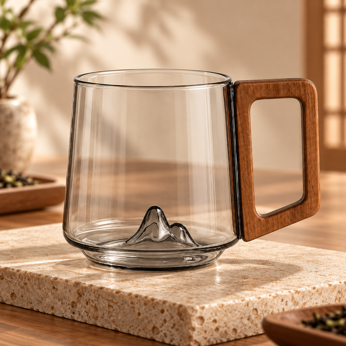 Schöne Kaffeetasse Aus Glas Hitzebeständige Tasse Mit Holzgriff