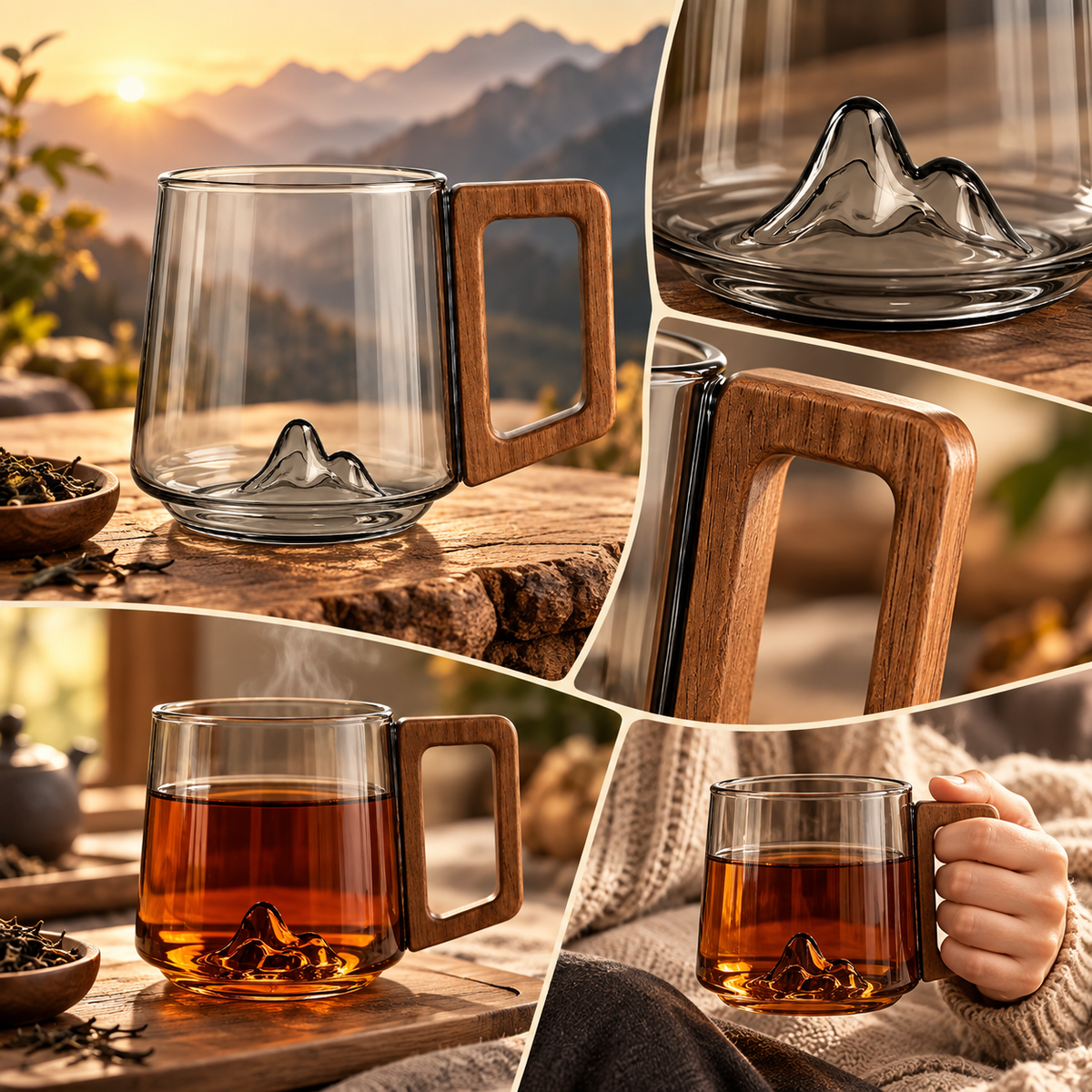 Schöne Kaffeetasse Aus Glas Hitzebeständige Tasse Mit Holzgriff