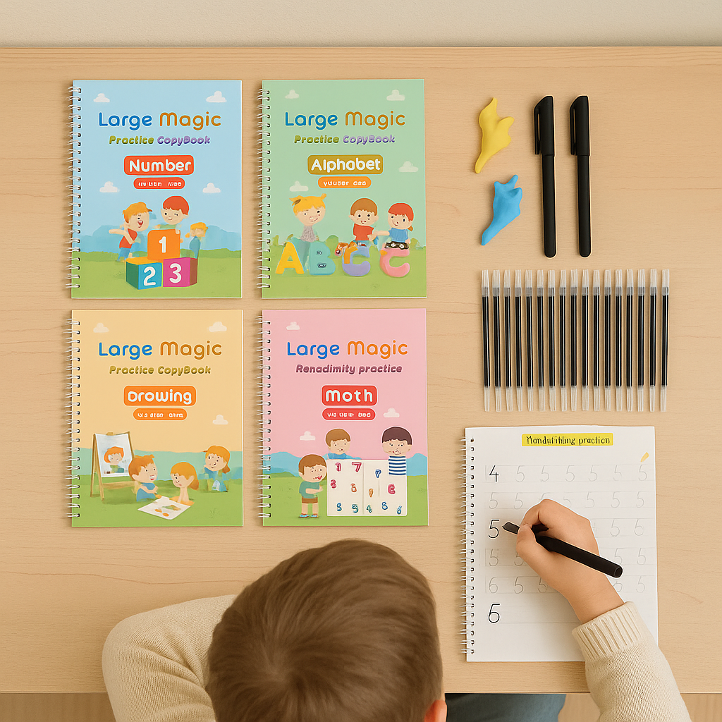 Quaderno di esercizi per bambini per imparare a scrivere, set magico per la scuola materna
