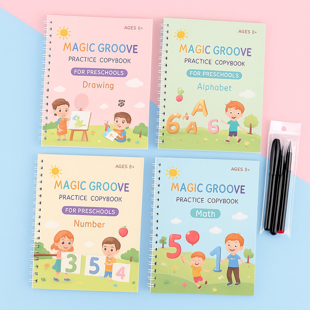 Quaderno di esercizi per bambini per imparare a scrivere, set magico per la scuola materna