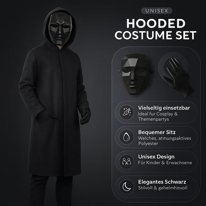 Schwarzes Kapuzen Kostüm Unisex Outfit