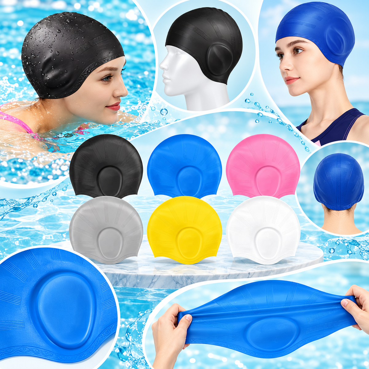 Schwimmhaube Mit Ohrenschutz Lange Haare Silikon