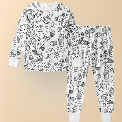 Kinder Baumwolle Schlafanzug Set Malen Weihnachts Motiv Pyjama