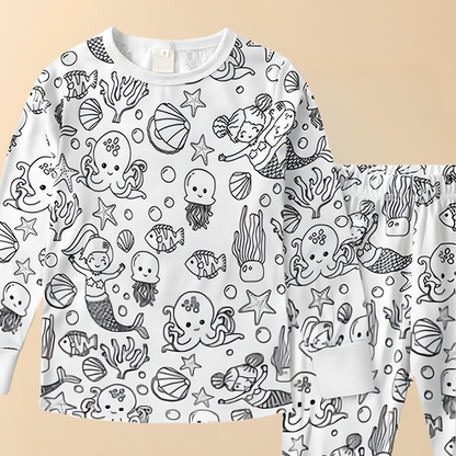 Kinder Baumwolle Schlafanzug Set Malen Weihnachts Motiv Pyjama