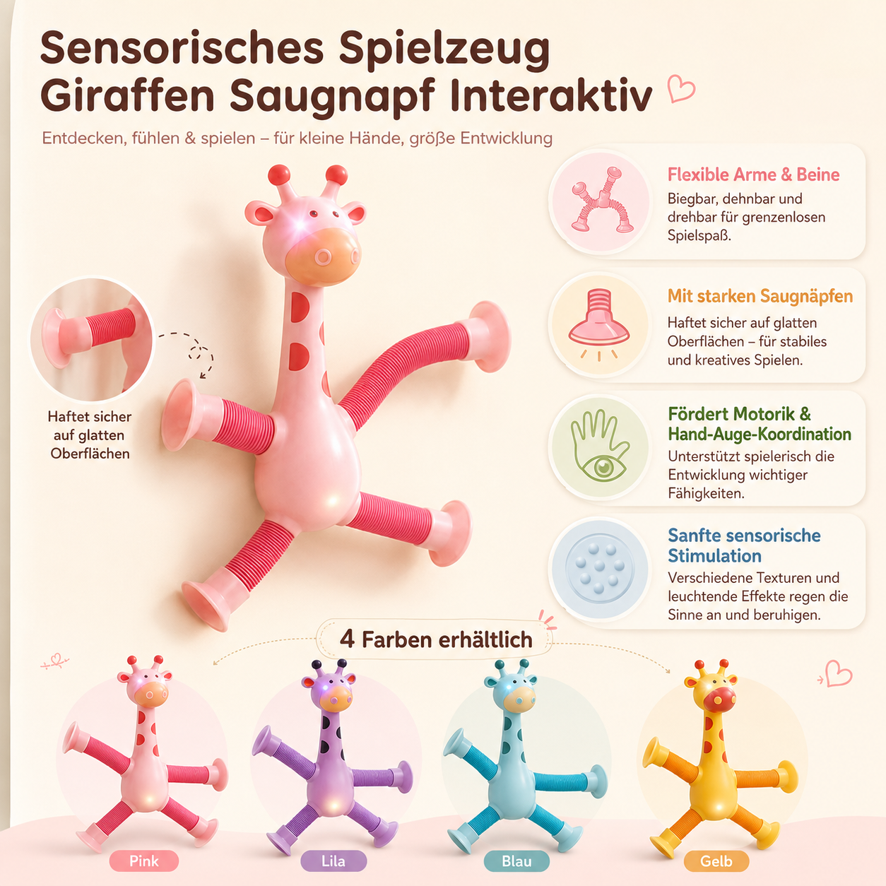 Sensorisches Spielzeug Giraffen Saugnapf Interaktiv