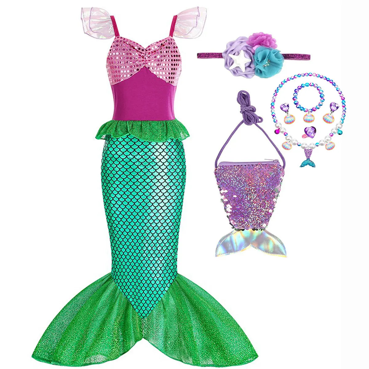 Halloween Costumes Mermaid Glitter Outfit Kids