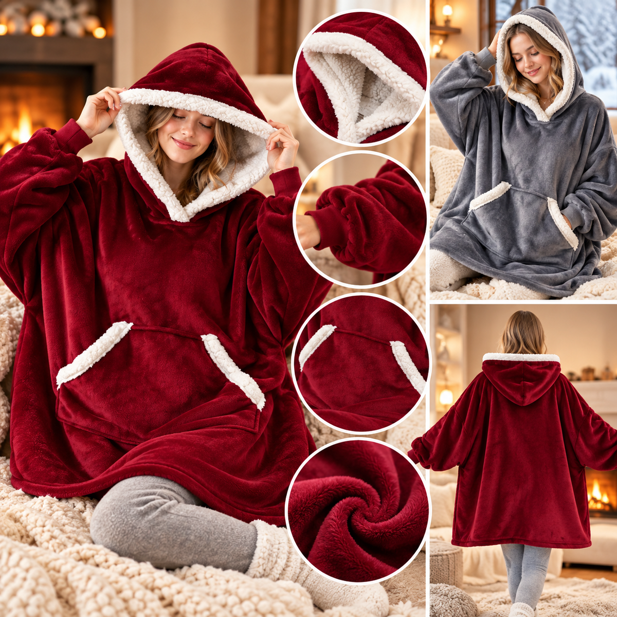 Sherpa Gefüttert Hoodie Oversized Decke Kapuze Tasche