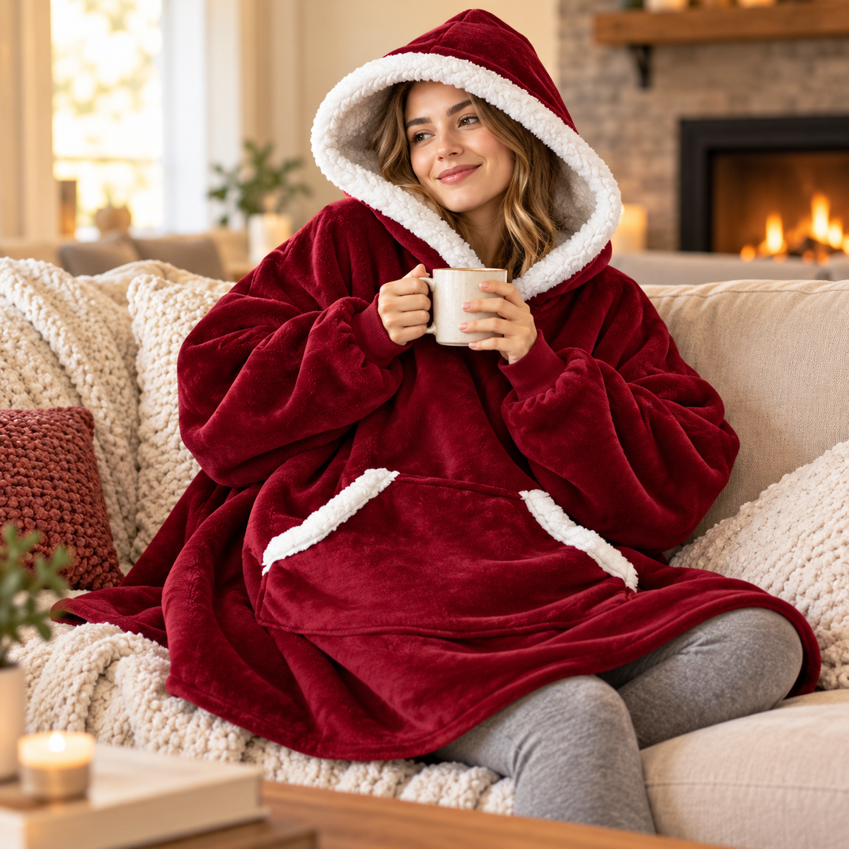 Sherpa Gefüttert Hoodie Oversized Decke Kapuze Tasche