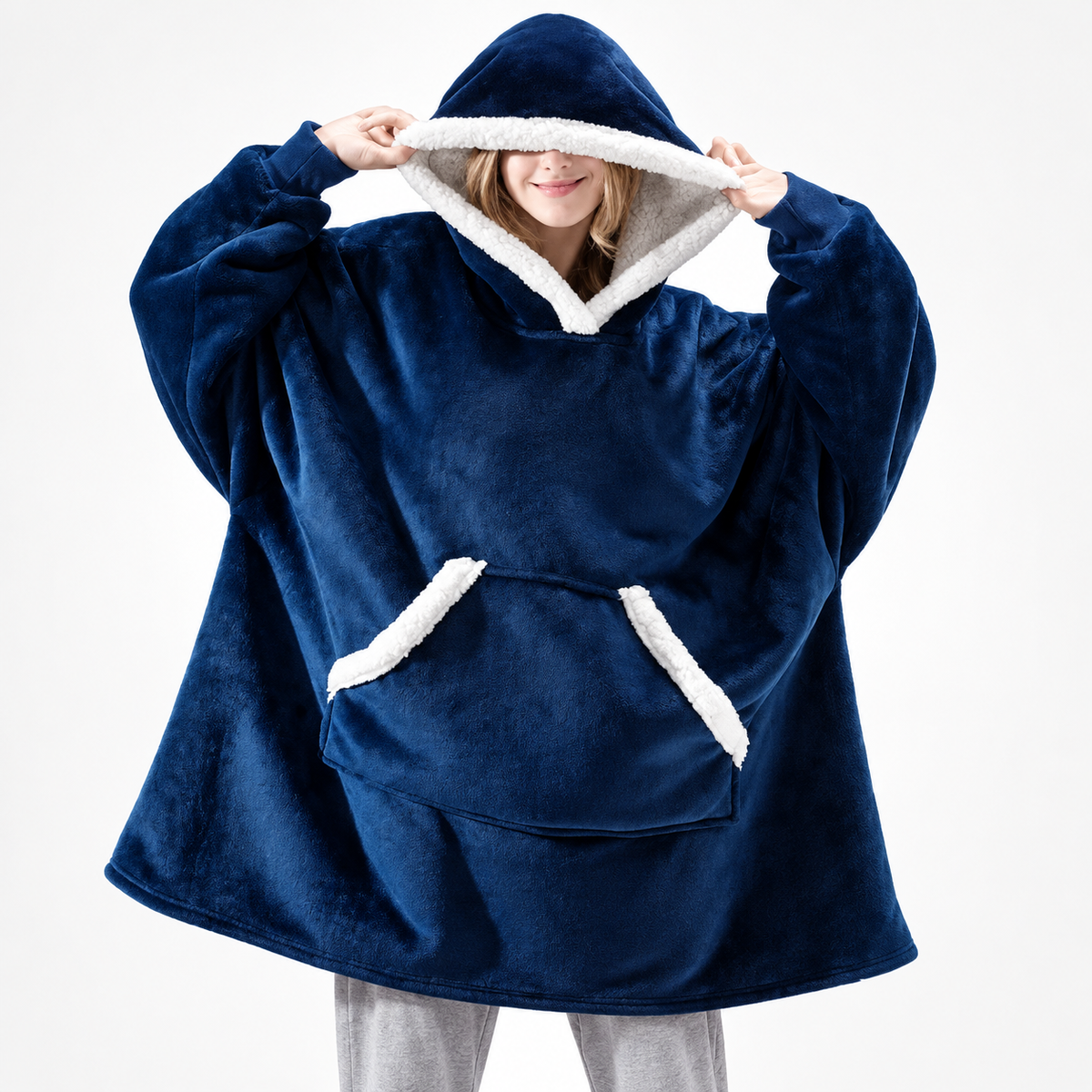 Sherpa Gefüttert Hoodie Oversized Decke Kapuze Tasche