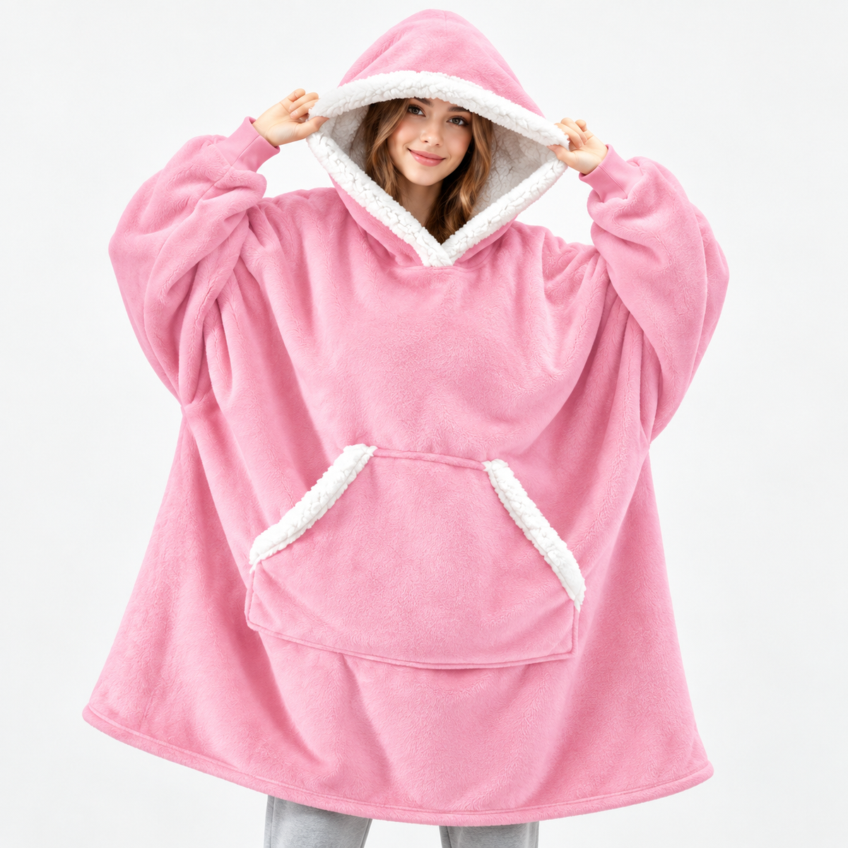 Sherpa Gefüttert Hoodie Oversized Decke Kapuze Tasche