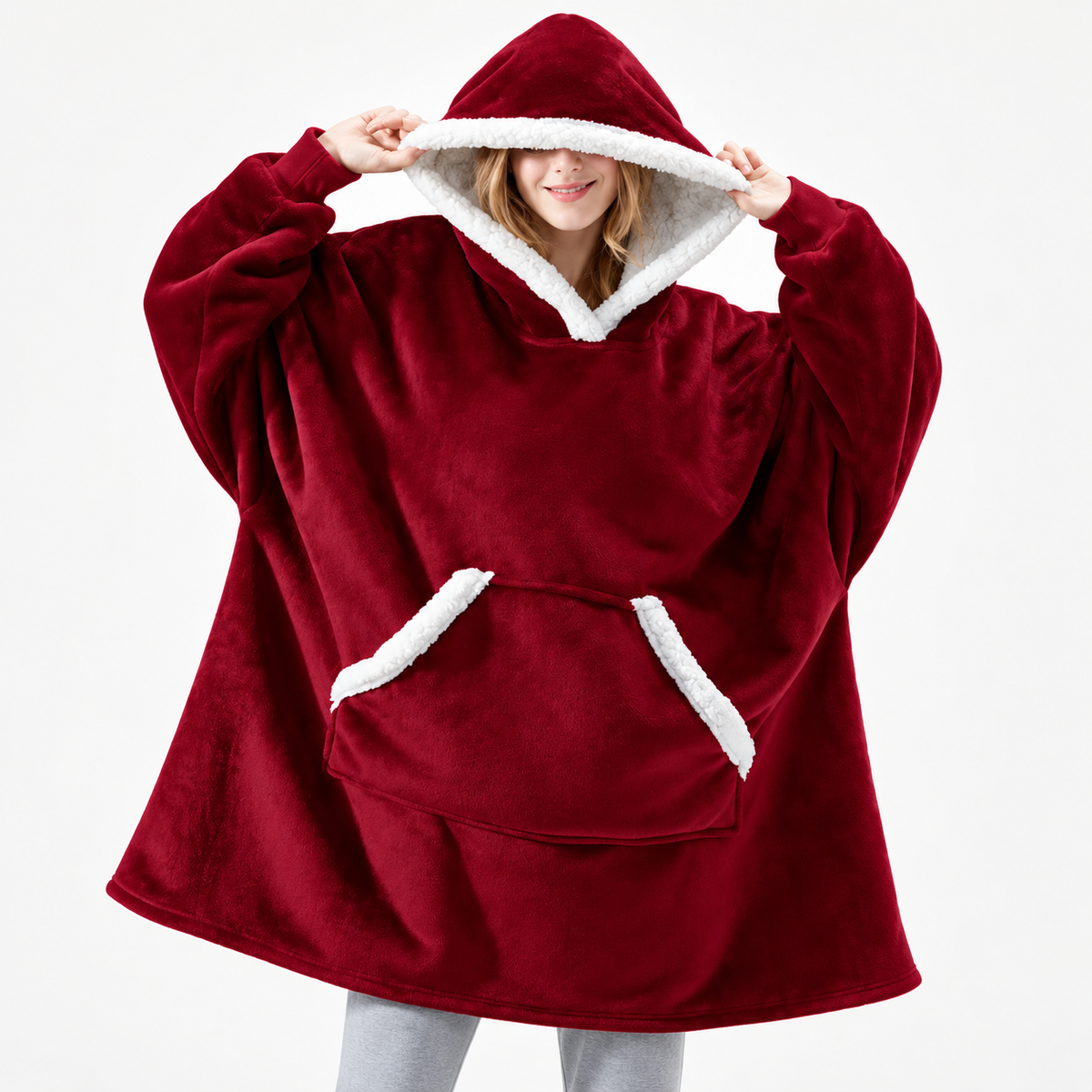 Sherpa Gefüttert Hoodie Oversized Decke Kapuze Tasche