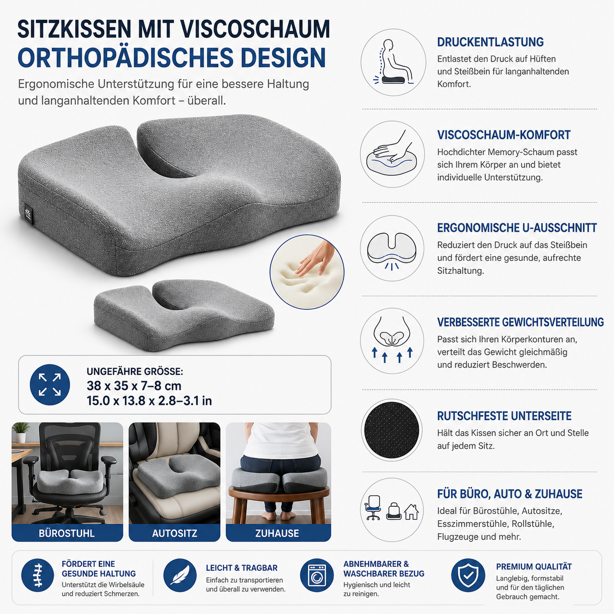 Sitzkissen Mit Viscoschaum Orthopädisches Rückenschmerzen