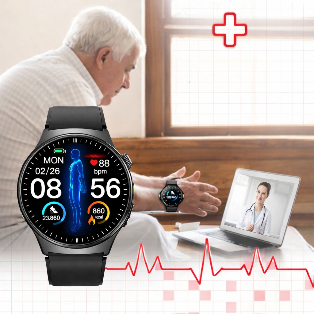 Montre connectée acier inoxydable avec fréquence cardiaque et fitness