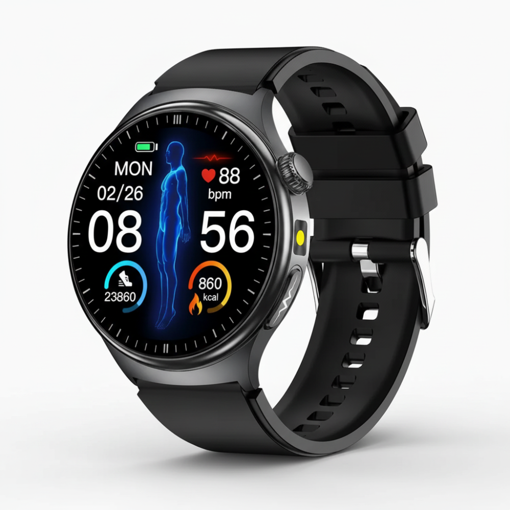 Montre connectée acier inoxydable avec fréquence cardiaque et fitness
