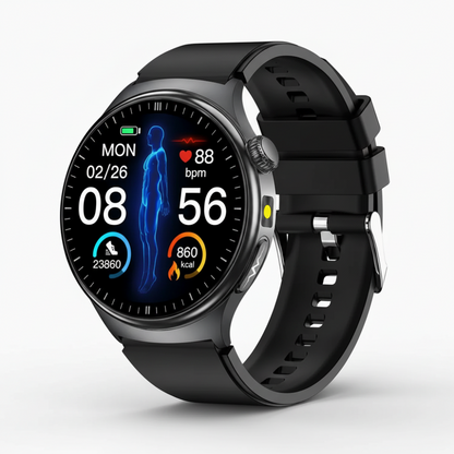 Montre connectée acier inoxydable avec fréquence cardiaque et fitness