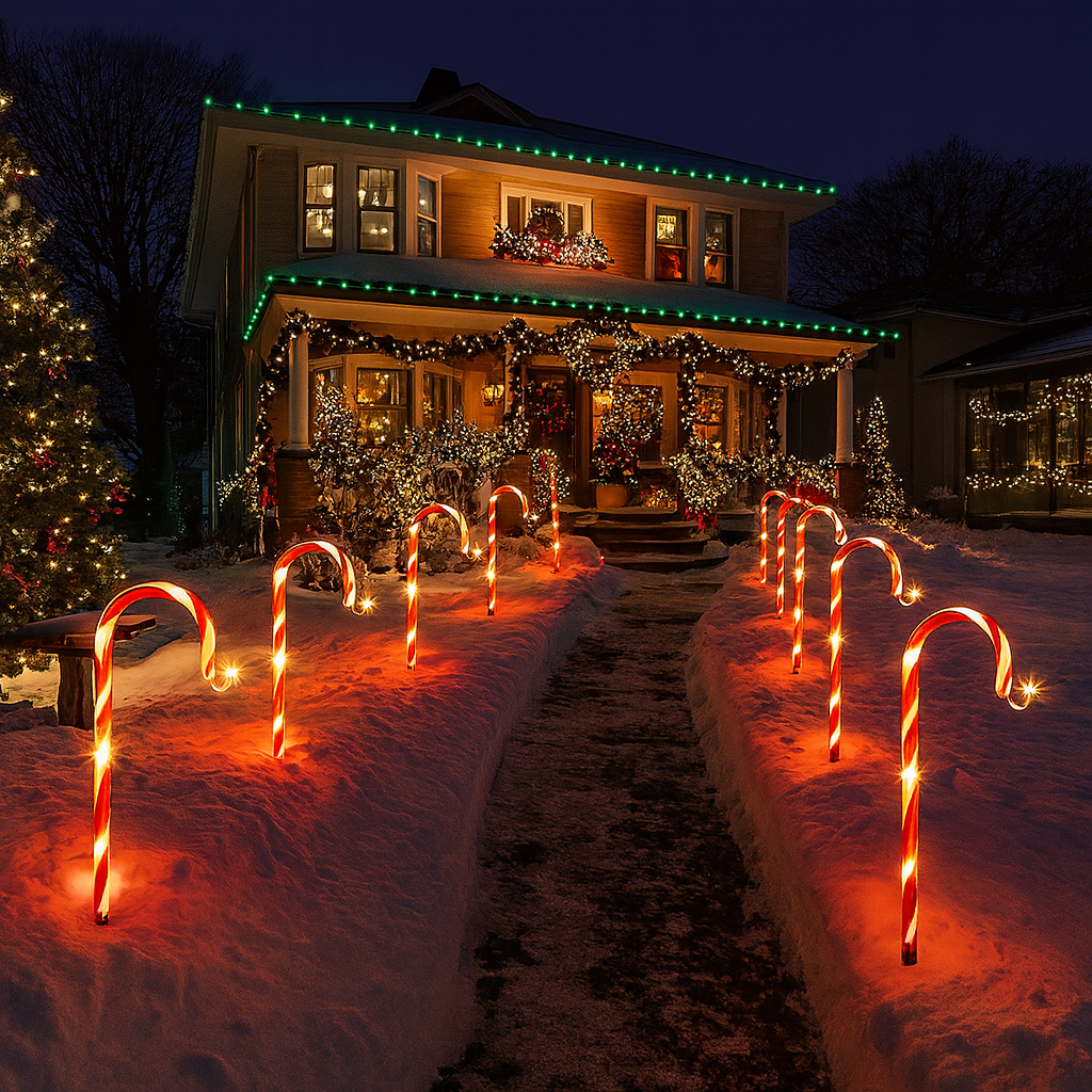 Solar Lights Christmas Decoration Garden Candy Cane Light Plastic Set