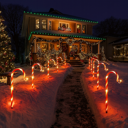 Solar Lights Christmas Decoration Garden Candy Cane Light Plastic Set