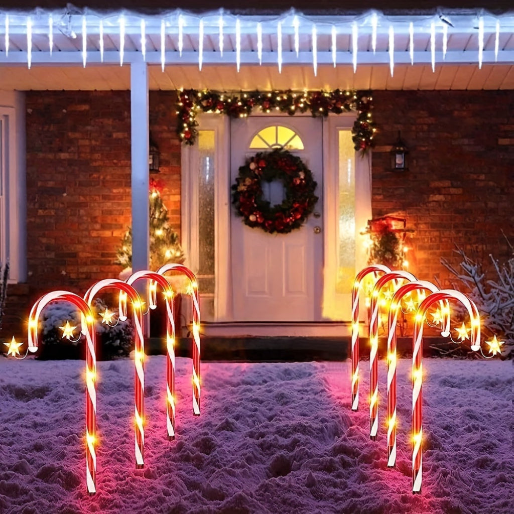 Solar Lights Christmas Decoration Garden Candy Cane Light Plastic Set