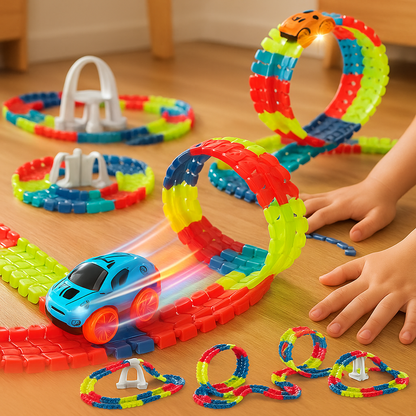 Toy racetrack with loops and cars
