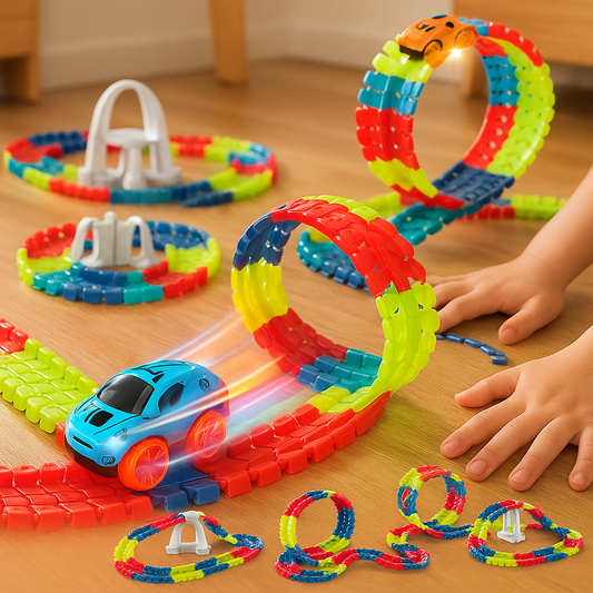 Toy racetrack with loops and cars